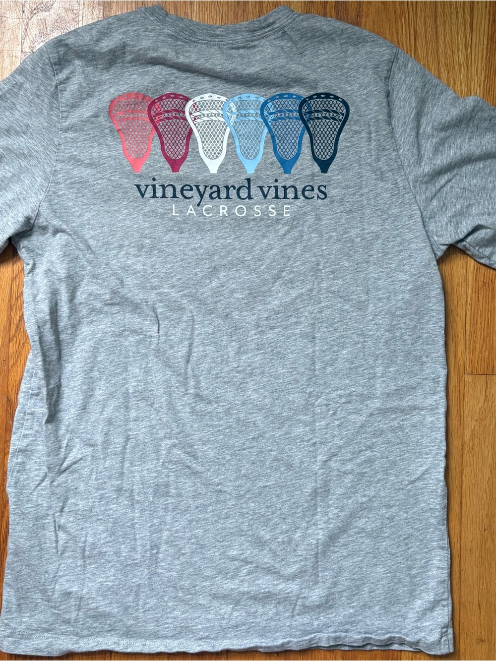 Vineyard Vines Gray Lacrosse Tee with Multicolor Stick Graphic
